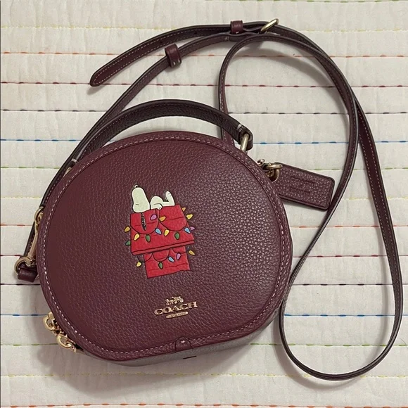 Coach Maroon Crossbody Bag with Snoopy Graphic - Picture 1 of 14